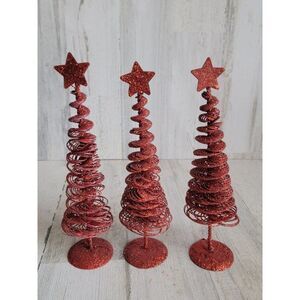 Glitter red star pine tree xmas Home decor metal